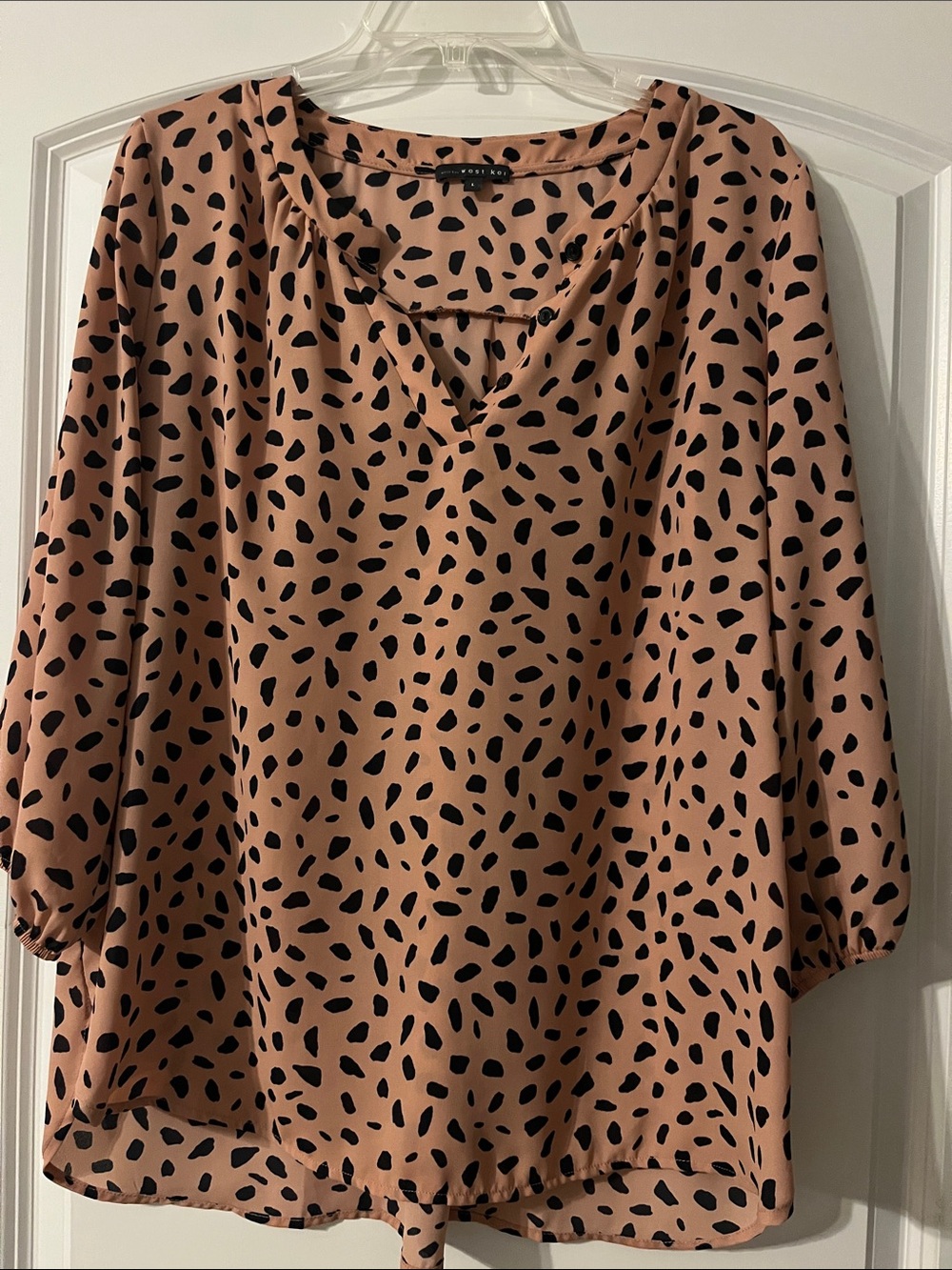 Woven Blush Pink Dolman Sleeve Blouse with Black Spot Print